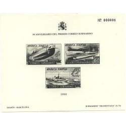 España Spain Hojitas Recuerdo 120 1988 FNMT 50 Aniversario del primer correo submarino Prueba en negro 781 España Spain Hojitas Recuerdo 120 1988 FNMT 50 Aniversario del primer correo submarino Prueba en negro 781