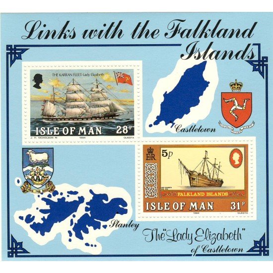 Man (isla de) - 7-H - 1984 Lazos con las islas Falkland Barcos, mapa, escudo Lujo Man (isla de) - 7-H - 1984 Lazos con las islas Falkland Barcos, mapa, escudo Lujo