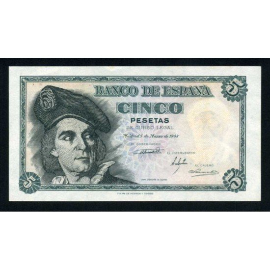 España Billete 5 Ptas 531948 J. Sebastián El Cano Sin circular España Billete 5 Ptas 531948 J. Sebastián El Cano Sin circular