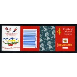 Gran Bretaña - 1779(III)-C - 1996 Isabel II Carnet bloque 4 sellos nº 1779+ 4 etiquetas correo aéreo Logo patrocinio de los JJOO en reverso  