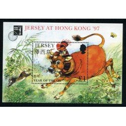 Jersey - Nº HB 16 1997 Exp. filatélica en Hong Kong Logo Año chino de la vaca Lujo Jersey - Nº HB 16 1997 Exp. filatélica en Hong Kong Logo Año chino de la vaca Lujo