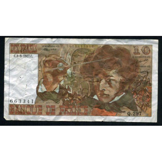 Francia 10 Francos 1977 Billete Banknote Circulado Puntos de aguja