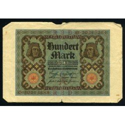 Alemania 100 Marcos 1920 Billete Banknote Circulado Pliegues Roturas Foto estandar
