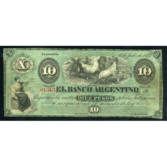 Argentina Concordia 10 pesos 1873 Buen estado Billete Banknote
