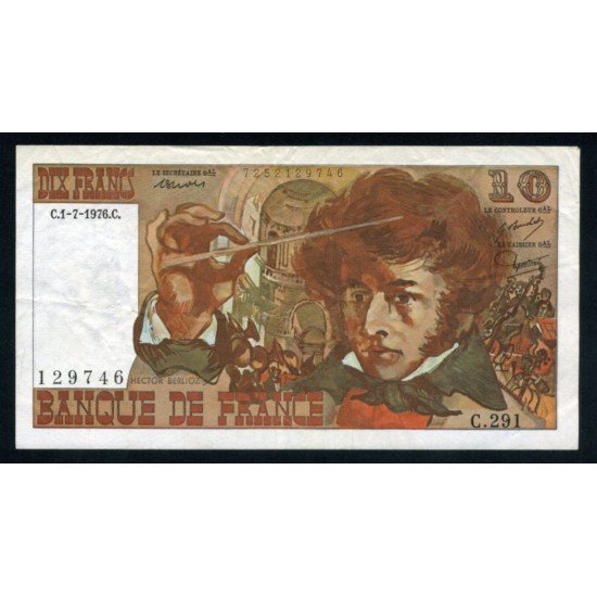 Francia 10 Francos 1976 Billete Banknote Circulado Pliegue