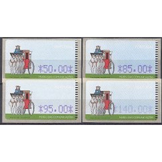 Portugal Atms 1998 SMD Carromato, caballos, fauna, Museo Comunicaciones 4v D-17 Portugal Atms 1998 SMD Carromato, caballos, fauna, Museo Comunicaciones 4v D-17