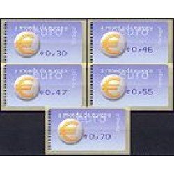 Portugal Atms 2002 Amiel Euro, moneda europea 5v. COMA EN VEZ DE PUNTO Números más de palo D-24b Portugal Atms 2002 Amiel Euro, moneda europea 5v. COMA EN VEZ DE PUNTO Números más de palo D-24b