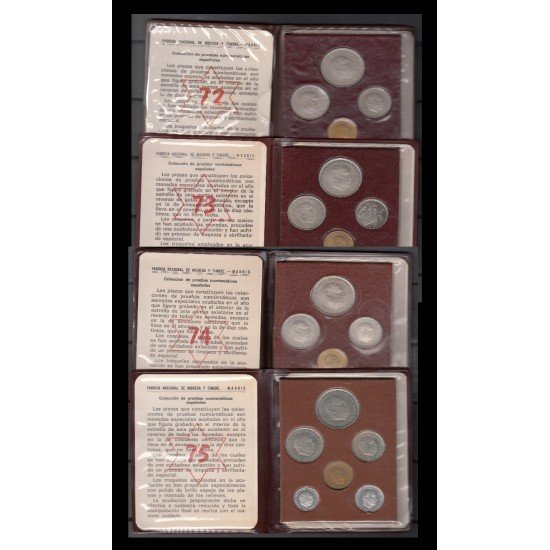 España Spain  Lote Carteras Oficiales FNMT  Franco Estrellas 1972 - 1973 - 1974 - 1975