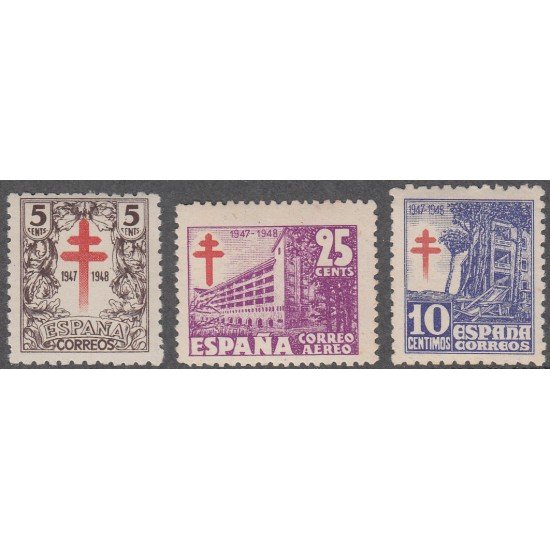 España Spain 1017/19 1947 Pro Tubercolisis Cruz de Lorena MNH