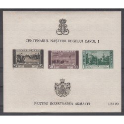 Rumanía - 3 S/D 1939 - 40 Centenario Carlos I Hojita nueva con fijasellos MH Rumanía - 3 S/D 1939 - 40 Centenario Carlos I Hojita nueva con fijasellos MH