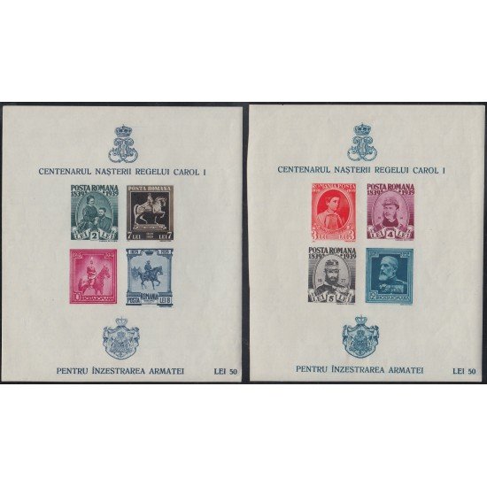 Rumanía - 3/4 1939 - 40 Centenario Carlos I Matasello a favor Fijasellos [RUM00003/4-HB]