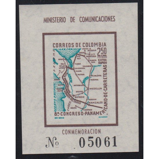 Colombia HB 18 1960 Ministerio de Comunicaciones Mapa MNH Colombia HB 18 1960 Ministerio de Comunicaciones Mapa MNH