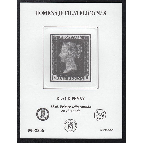 España Spain Homenaje Filatélico 8 2012 Black Penny 1er sello del mundo 1840