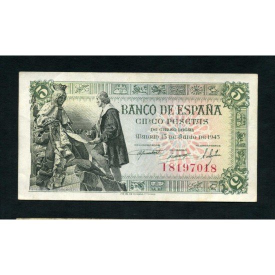 España 5 Ptas Madrid 15 6 1945 Ligeros pliegues España 5 Ptas Madrid 15 6 1945 Ligeros pliegues