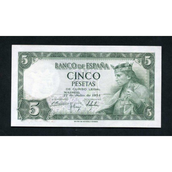 España billete 5 Ptas Madrid 22 7 1954 Sin circular España billete 5 Ptas Madrid 22 7 1954 Sin circular