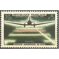 France Francia Nº 1196 1959 Día del sello y 20º aniv. del servicio aeropostal nocturno Lujo