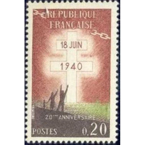 France Francia Nº 1264 1960 20º Aniv. de la llamada del General de Gaulle Lujo France Francia Nº 1264 1960 20º Aniv. de la llamada del General de Gaulle Lujo