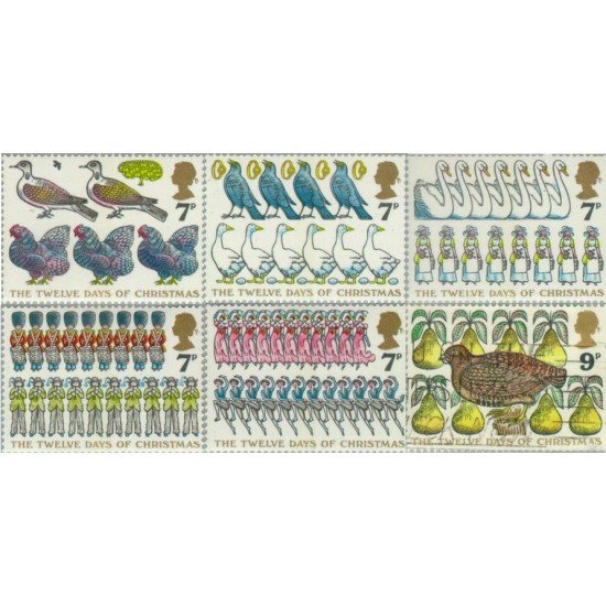 Gran Bretaña - 840/45 - 1977 Los doce días de navidad Cantos populares Ilustraciones MNH Gran Bretaña - 840/45 - 1977 Los doce días de navidad Cantos populares Ilustraciones MNH