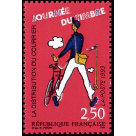 France Francia Nº 2792 1993 Día del sello Cartero en bicicleta Lujo France Francia Nº 2792 1993 Día del sello Cartero en bicicleta Lujo