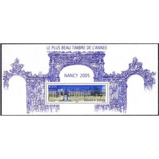 France Francia Hojitas Souvenir 14 -BS - 2006 Nancy 2005 Mejor sello del año 2005 Plaza Stanislas y estatua 1 valor en hojita con blister Lujo France Francia Hojitas Souvenir 14 -BS - 2006 Nancy 2005 Mejor sello del año 2005 Plaza Stanislas y estatua 1 valor en hojita con blister Lujo