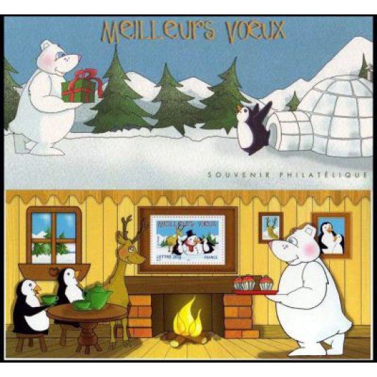 France Francia Hojitas Souvenir 5 -BS - 2005 Pingüinos, reno, oso muñeco de nieve 1 valor en Hojita con blister Tarjeta de felicitación Lujo France Francia Hojitas Souvenir 5 -BS - 2005 Pingüinos, reno, oso muñeco de nieve 1 valor en Hojita con blister Tarjeta de felicitación Lujo