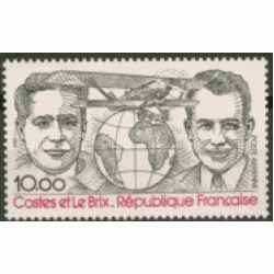 France Francia A 55 1981 Homenaje: D. Costes y J. Le Brix 1ª Travesía Atlántico-Sur sin escalas Retrato, avión, globo terráqueo Lujo