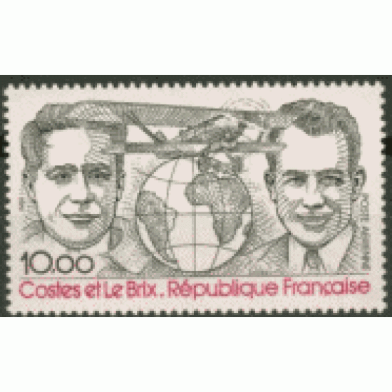 France Francia A 55 1981 Homenaje: D. Costes y J. Le Brix 1ª Travesía Atlántico-Sur sin escalas Retrato, avión, globo terráqueo Lujo