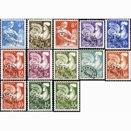 France Francia Preobliterados P- 106/18 1953-59 Segador, gallo MNH France Francia Preobliterados P- 106/18 1953-59 Segador, gallo MNH