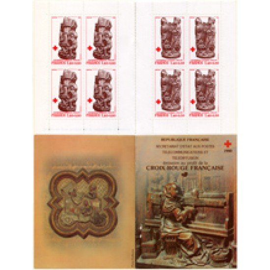 France Francia Carnets  2029 Cruz Roja Estatuas madera catedral de Amiens Carnet 8 sellos 4 series nº 2116/17 (1980) Lujo