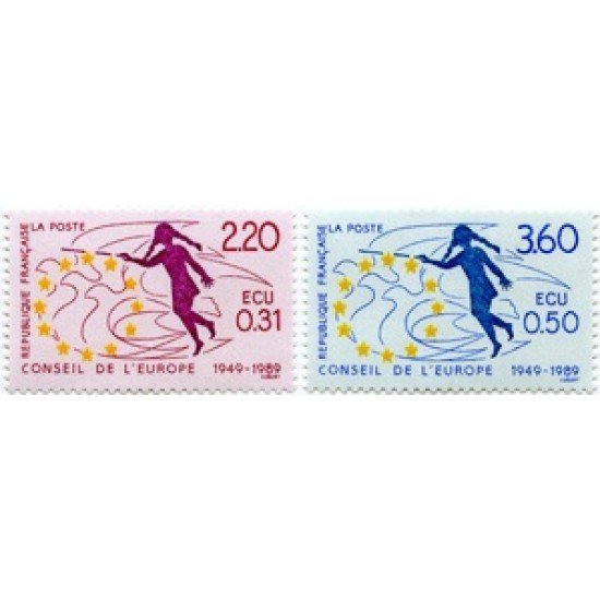 France Francia Servicios 100/01 1989 40º Aniv. del Consejo de Europa Alegoría paloma niña MNH France Francia Servicios 100/01 1989 40º Aniv. del Consejo de Europa Alegoría paloma niña MNH