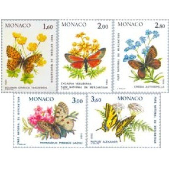 Monaco - 1420/24 - 1984 Fauna y flora-mariposas y plantas/parque nacional de Mercantour-Lujo Monaco - 1420/24 - 1984 Fauna y flora-mariposas y plantas/parque nacional de Mercantour-Lujo