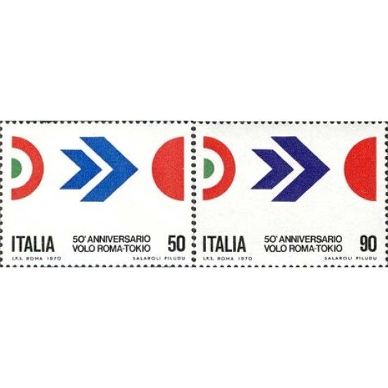 Italia - 1045/46 - 1970 50º Aniv. del vuelo Roma-Tokyo-Arturo Ferrarín-Lujo Italia - 1045/46 - 1970 50º Aniv. del vuelo Roma-Tokyo-Arturo Ferrarín-Lujo