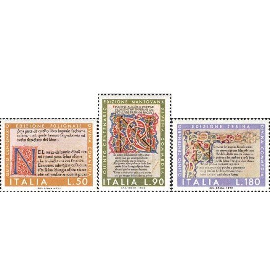 Italia - 1111/13 - 1972 5º Cent de las tres 1ras ediciones de la Divina Comedia Lujo Italia - 1111/13 - 1972 5º Cent de las tres 1ras ediciones de la Divina Comedia Lujo