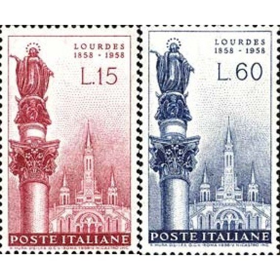 REL Italia Italy  Nº 754/55   1958  Cent. apariciones de Lourdes Lujo