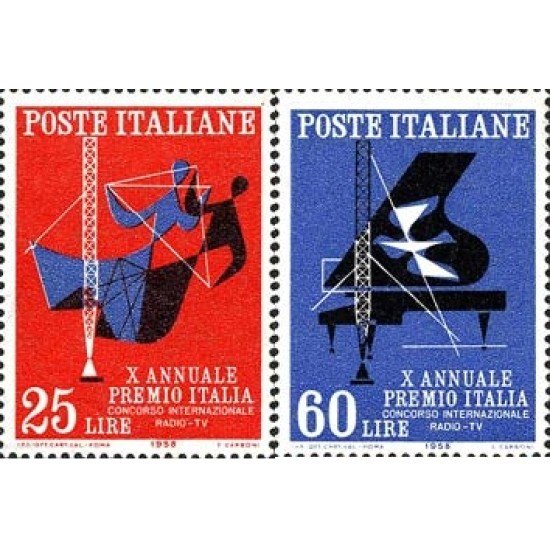 Italia - 776/77 - 1958 10º Aniv. del premio inter. de radio-TV  Lujo