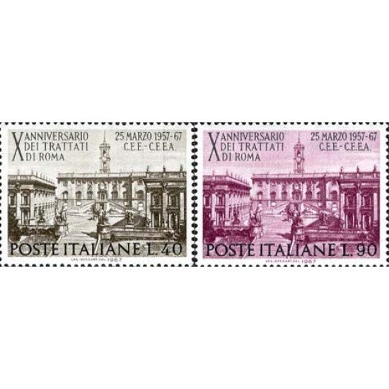 Italia 961/62 1967 10º Aniv. del tratado de Roma-hotel villa de Roma MNH Italia 961/62 1967 10º Aniv. del tratado de Roma-hotel villa de Roma MNH