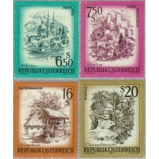 VAR2/S Österreich Austria Nº 1378/81 1977 Serie paisajes Lujo VAR2/S Österreich Austria Nº 1378/81 1977 Serie paisajes Lujo