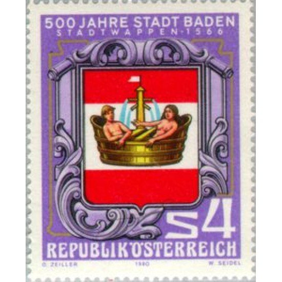 VAR3/S Österreich Austria Nº 1460 1980 5º Centº de la ciudad de Baden VAR3/S Österreich Austria Nº 1460 1980 5º Centº de la ciudad de Baden