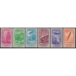 Tanger B - 17/22 1941 Beneficencia Historia correo Caballo avión Horse plane MNH 