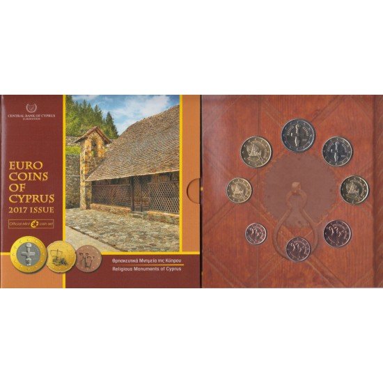 Chipre 2017 Euroset Cartera Oficial euro € Monumentos religiosos Chipre 2017 Euroset Cartera Oficial euro € Monumentos religiosos