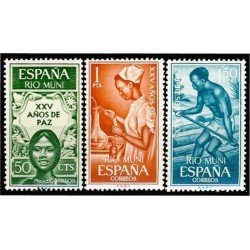 Rio Muni 60/62 1965 XXV Años de Paz Alegoría Enfermera Transporte fluvial Peace MNH 