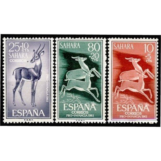 Sahara 190/92 1961 Pro infancia Fauna (gacelas) Gazelle MNH Sahara 190/92 1961 Pro infancia Fauna (gacelas) Gazelle MNH