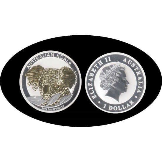 Australia 1 OZ onza 2014 Koala 1$ Baño de oro Plata Ag Australia 1 OZ onza 2014 Koala 1$ Baño de oro Plata Ag