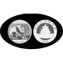 China 1 OZ onza 2016 Oso Panda 10 yens Plata Ag