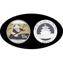 China 1 OZ onza 2014 Oso Panda  10 yens Color Plata Ag 