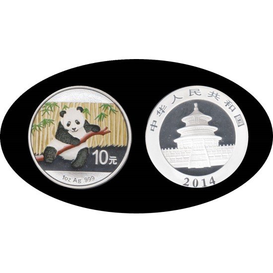 China 1 OZ onza 2014 Oso Panda  10 yens Color Plata Ag 
