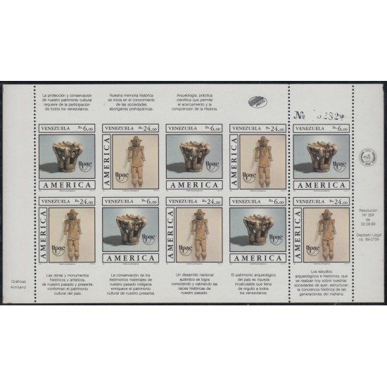 Upaep 1989 1459/60 Venezuela Variety Sin dentar impeforated Minihojita