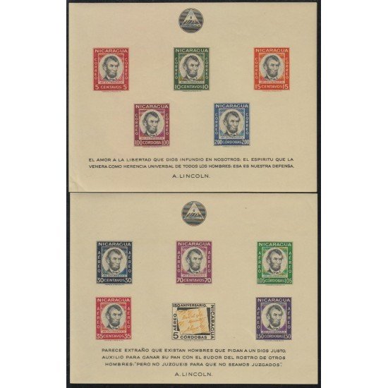 Nicaragua HB 93/94 1959 150 Años del nacimiento Abraham Lincoln MNH Nicaragua HB 93/94 1959 150 Años del nacimiento Abraham Lincoln MNH