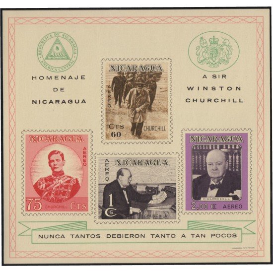 Nicaragua HB 105 1966 Aniversario de la muerte de Sir Winston Churchill MNH Nicaragua HB 105 1966 Aniversario de la muerte de Sir Winston Churchill MNH