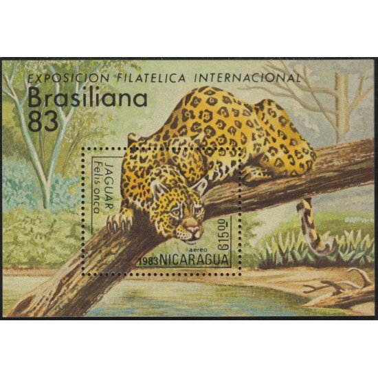 Nicaragua HB 160 1983 fauna Brasiliana 83 Exp. Filatélica Internacional Jaguar MNH Nicaragua HB 160 1983 fauna Brasiliana 83 Exp. Filatélica Internacional Jaguar MNH
